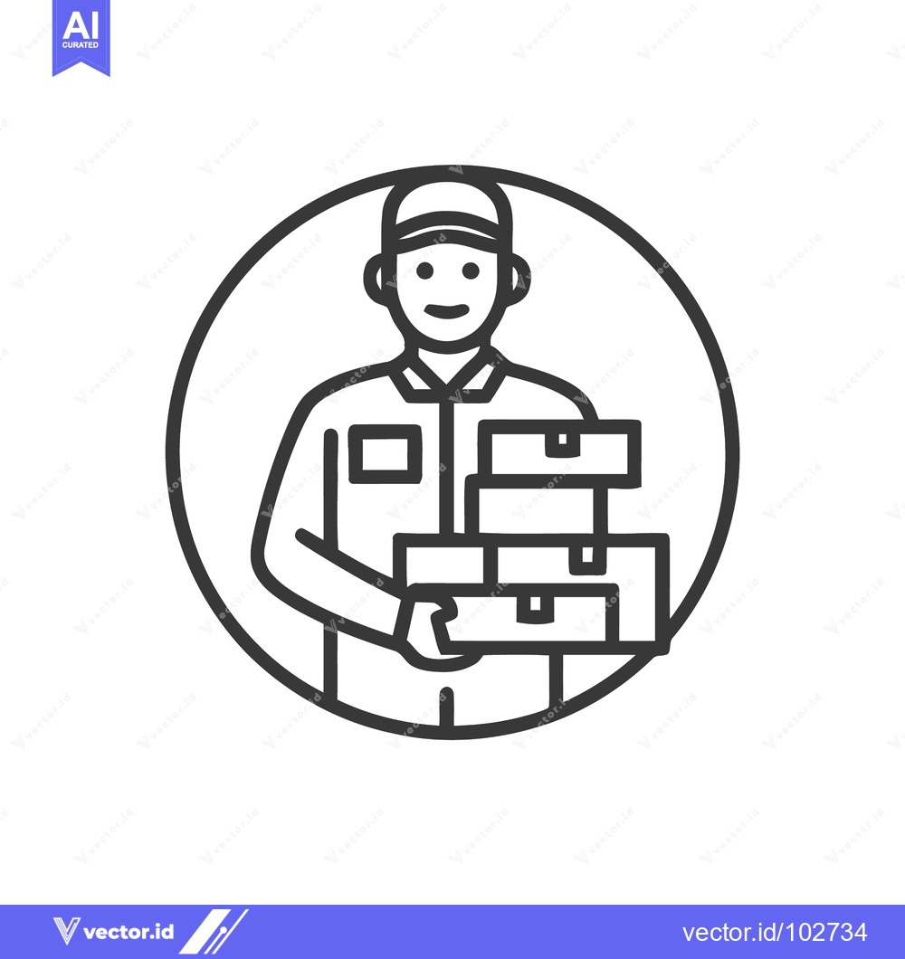 Premium Vector dari Smiling Delivery Man Icon with Stacked Parcels: Essential Logistics Li