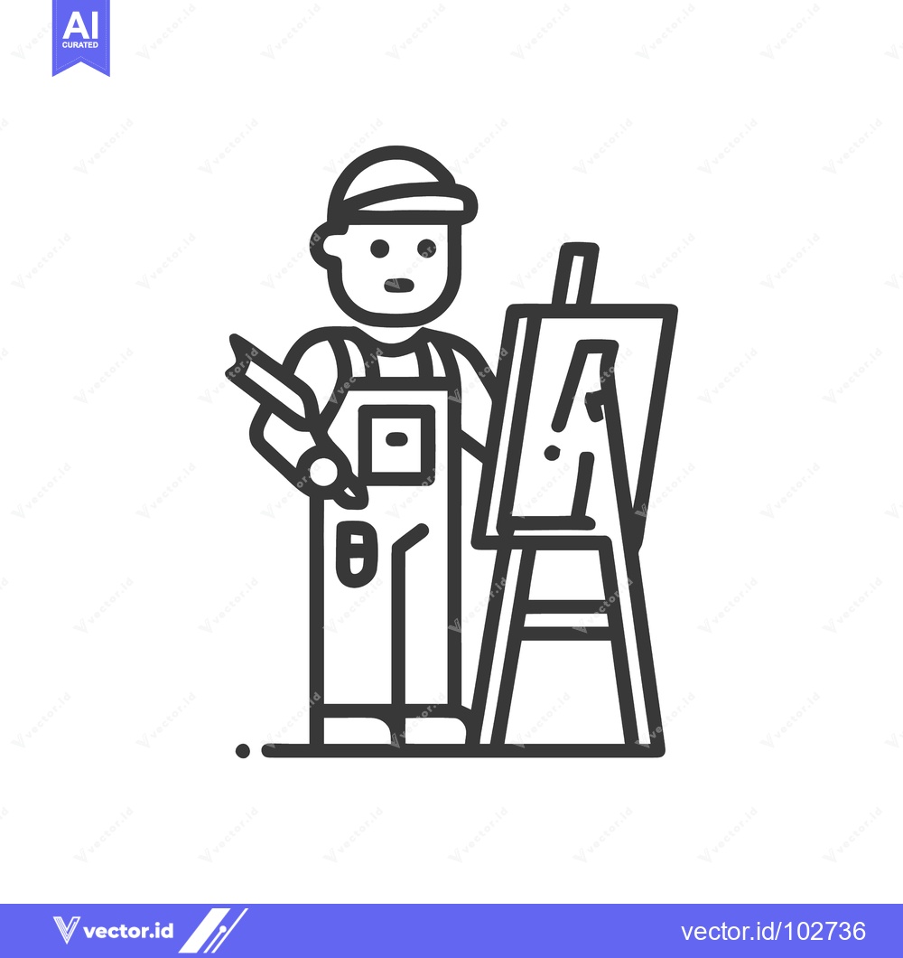 Premium Vector of Minimalist Line Art Icon of Artist Painting on Easel, Creative Design