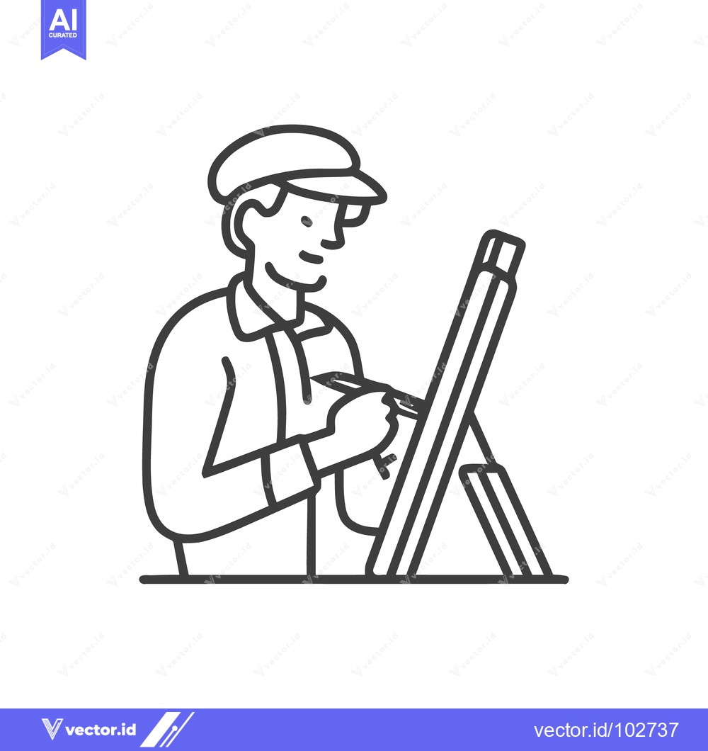 Premium Vector dari Minimalist Line Art Icon: Artist Drawing on Easel, Symbolizing Creativ