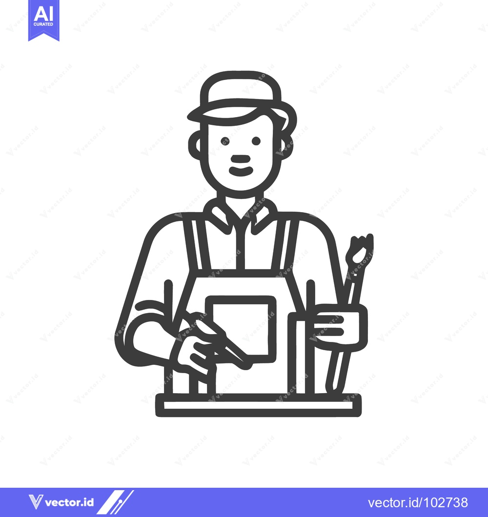 Premium Vector dari Minimalist Line Art Icon of Smiling Artist Painter with Brush and Pale