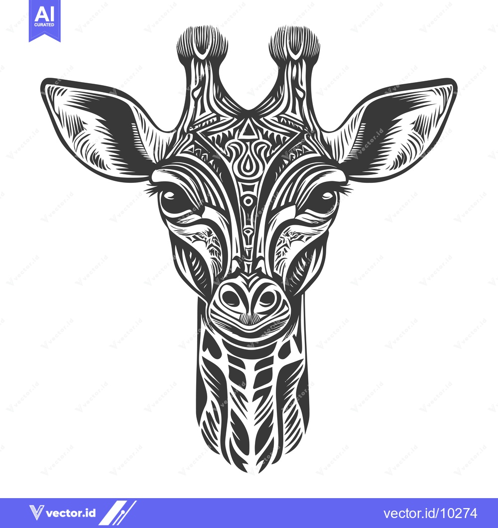 Premium Vector of A Black and White Illustration of a Giraffe's Head with Detailed Patte
