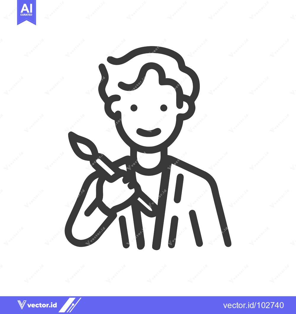 Premium Vector dari Clean Vector Outline of Smiling Artist with Paintbrush, Creative Profe