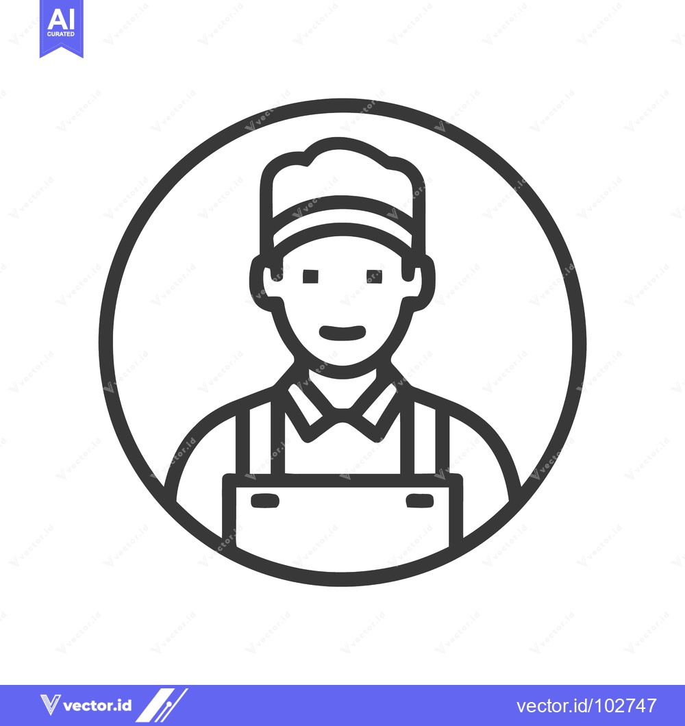 Premium Vector of Monochrome Line Art Icon of Smiling Chef or Baker in Circular Frame