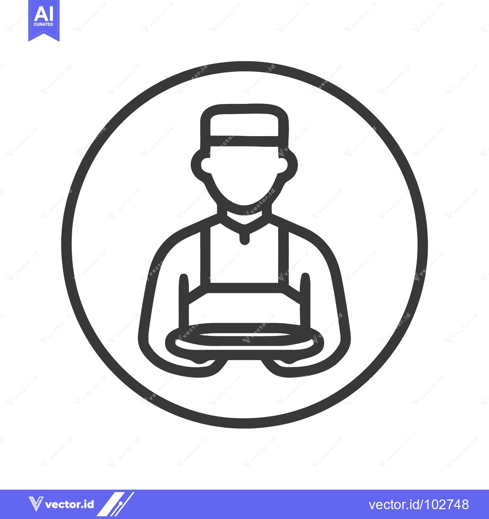 Premium Vector dari Stylized Chef or Waiter Icon Holding a Tray in a Bold Circular Outline