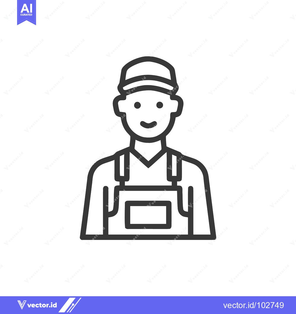 Premium Vector dari Smiling Worker Icon, Minimalist Line Art Avatar in Cap and Overalls