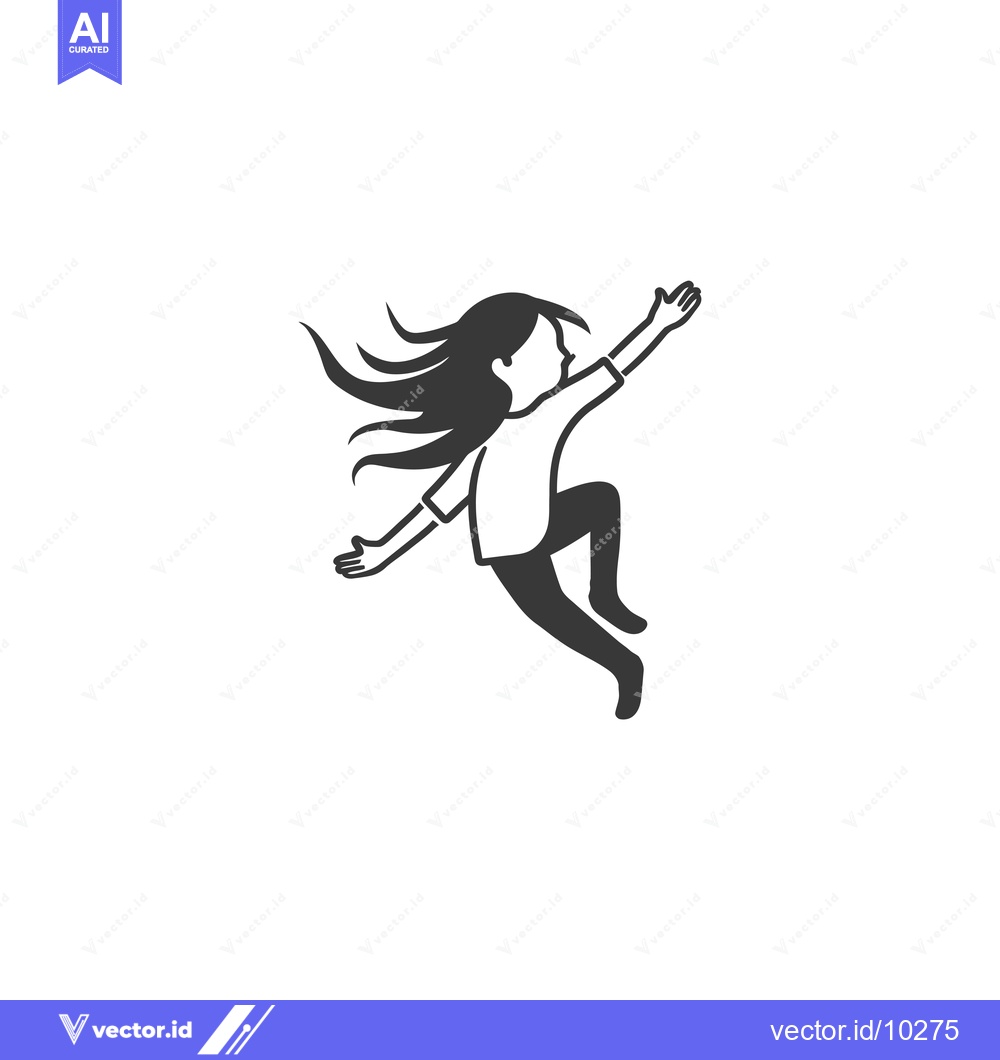 Premium Vector dari A black and white illustration of a girl jumping with her arms outstre