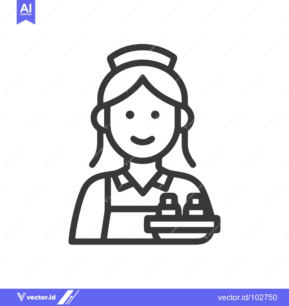 Premium Vector dari Minimalist Black Line Icon of Smiling Female Housekeeper with Service