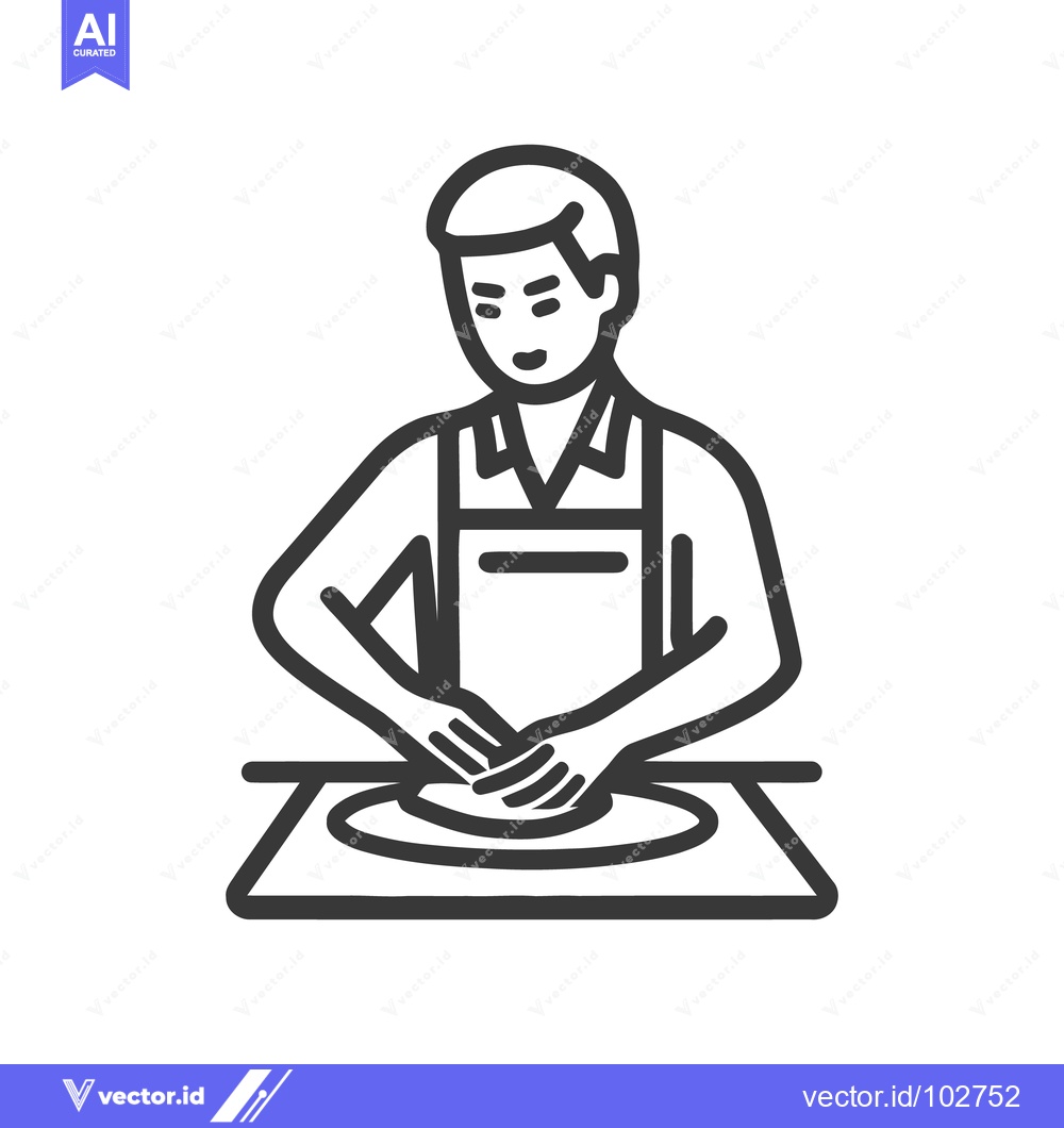 Premium Vector dari Minimalist Line Art Icon: Person Crafting Pottery on Wheel, Emphasizin