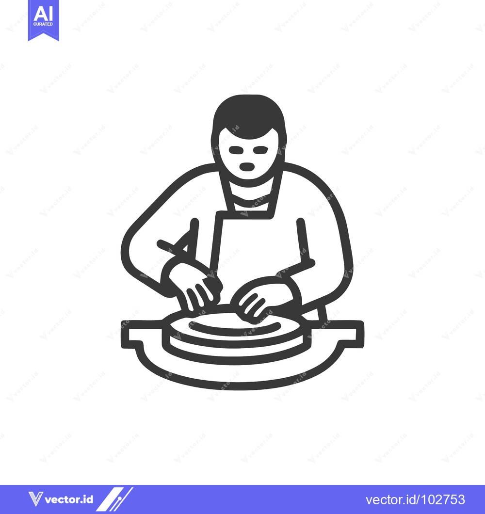 Premium Vector of Artisan Crafting Ceramics on Pottery Wheel, Minimalist Line Art Icon