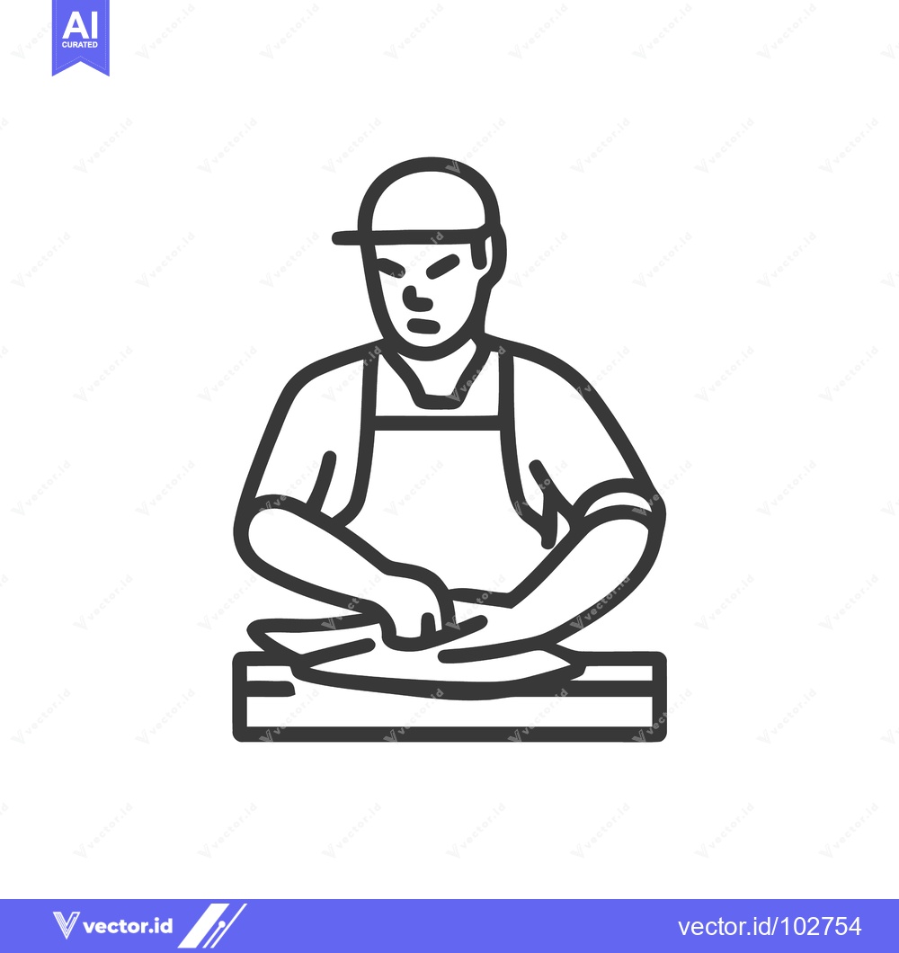 Premium Vector of Minimalist Line Art Icon of Chef or Butcher Preparing Food on Cutting