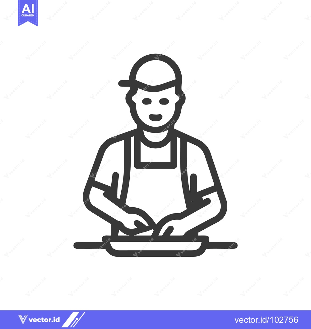 Premium Vector dari Minimalist Line Art Icon of Chef Preparing Food, Wearing Apron and Cap