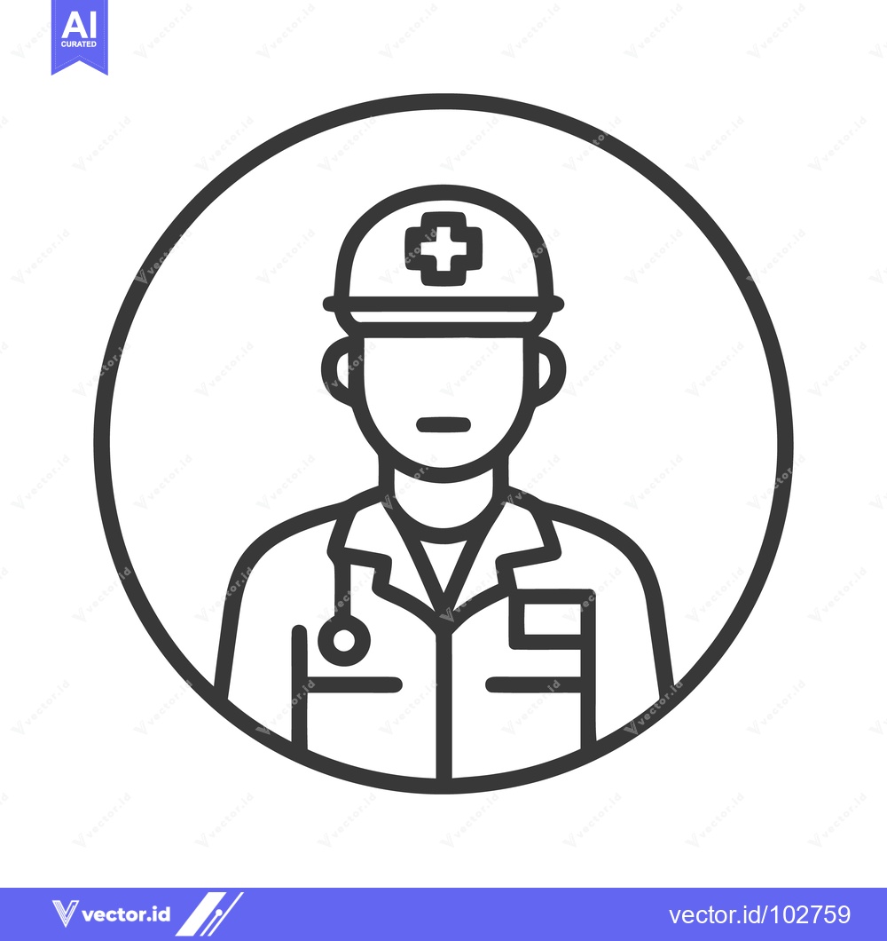 Premium Vector dari Minimalist Line Art Icon of Medical Professional in Hard Hat with Stet