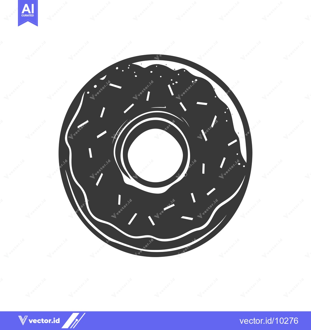 Premium Vector of A Black and White Illustration of a Glazed Donut with Sprinkles
