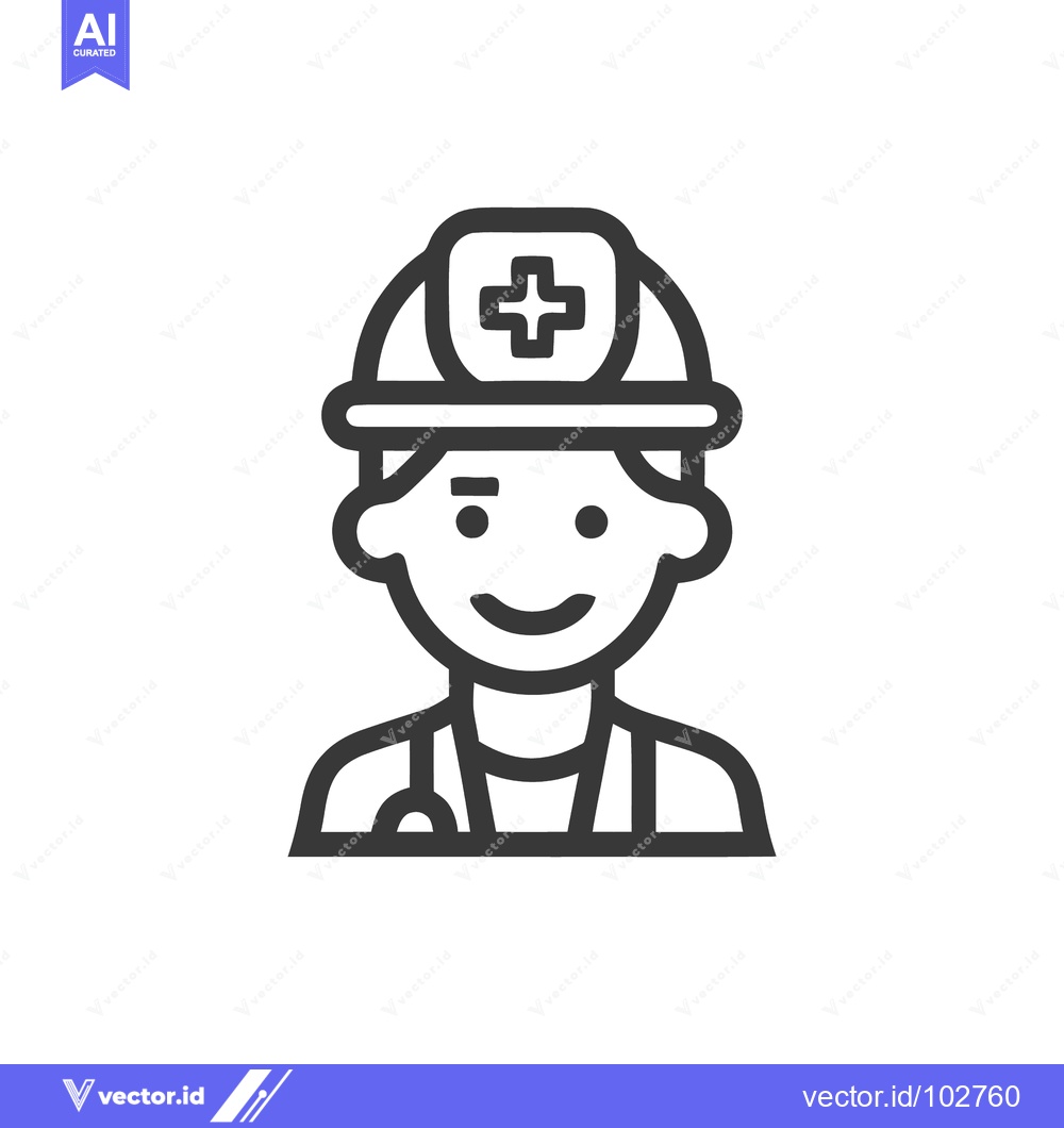 Premium Vector dari Smiling Medical Professional Line Icon with Stethoscope and Cross Helm
