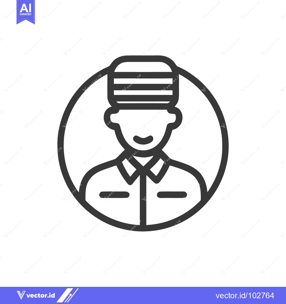 Premium Vector of Minimalist Bellhop Avatar Icon with Striped Hat in Circle Frame, Profe