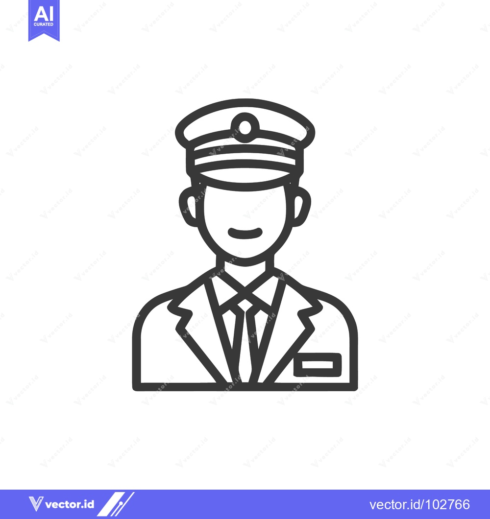 Premium Vector dari Line Art Icon of Smiling Man in Formal Uniform with Peaked Cap and Tie