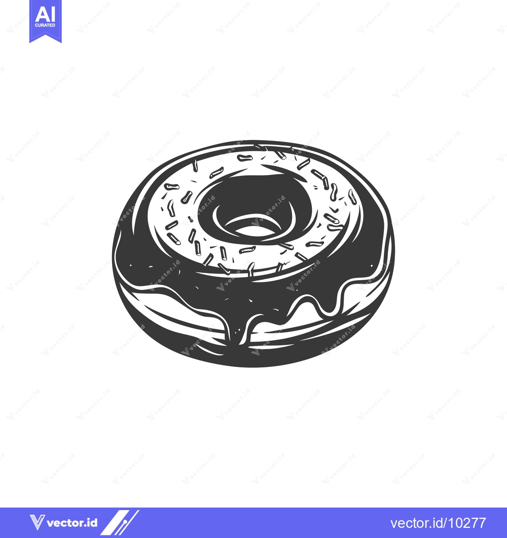 Premium Vector dari A Black and White Illustration of a Glazed Donut with Sprinkles