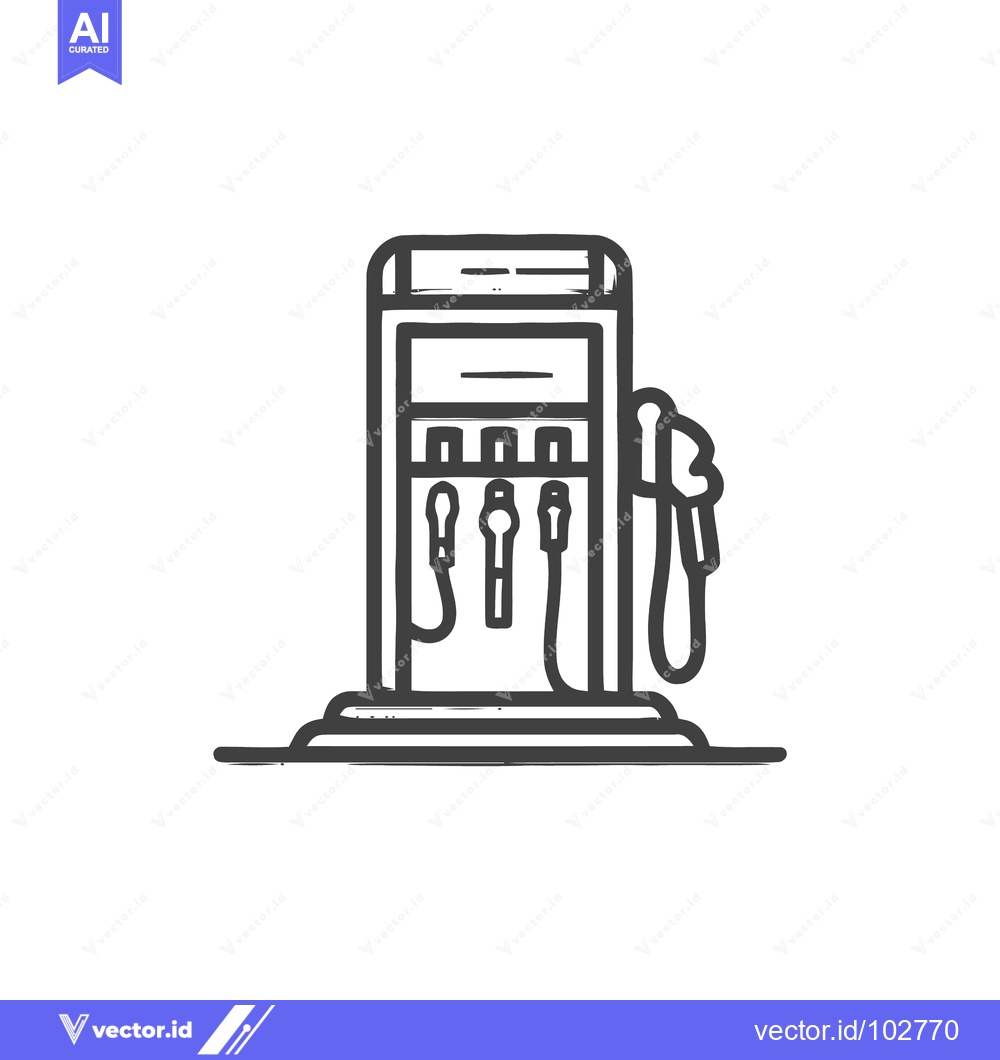 Premium Vector of Monochrome Sketch Gas Pump Icon with Multiple Nozzles, Isolated Line A
