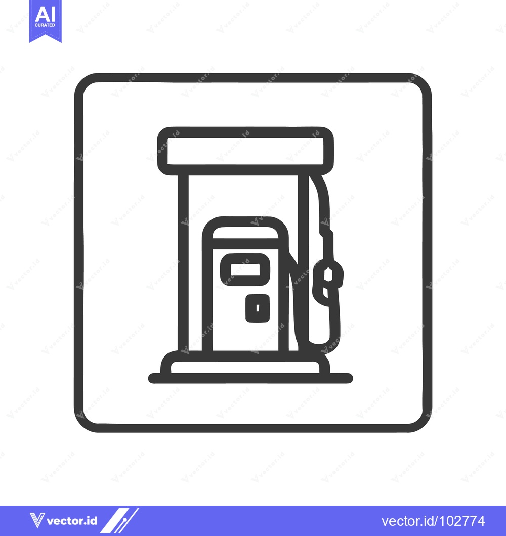 Premium Vector dari Simple Black Line Gas Station Icon in Rounded Square Frame for Fueling