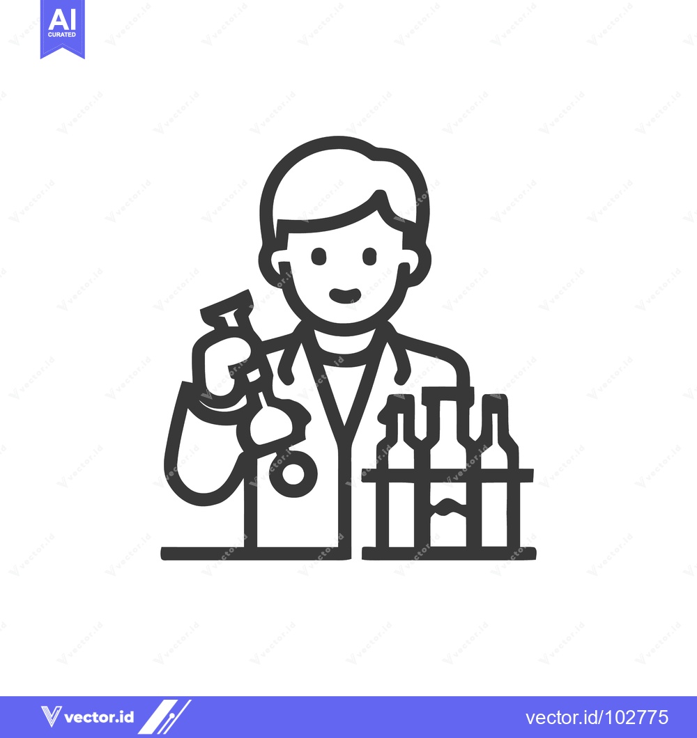 Premium Vector dari Minimalist Line Art Icon of a Cheerful Scientist or Doctor with Labora