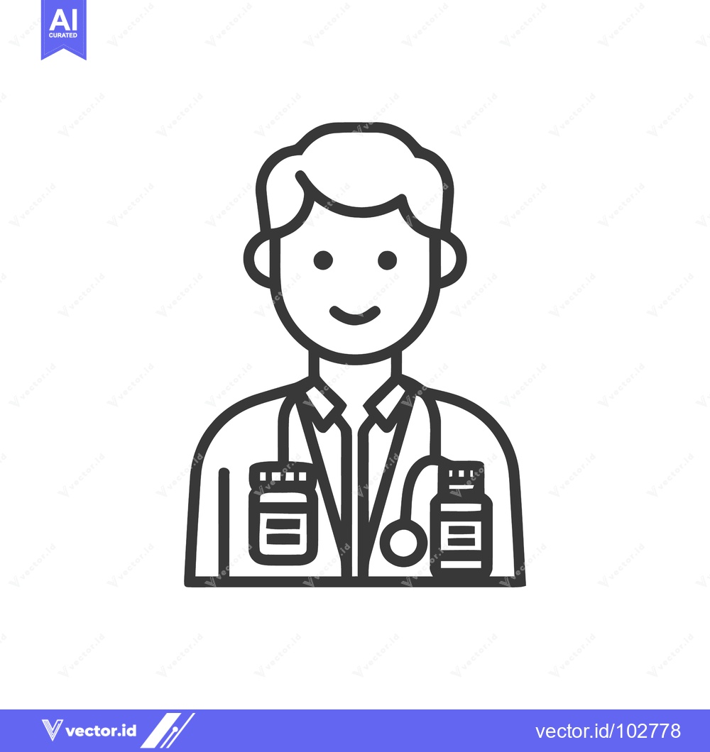 Premium Vector dari Friendly Male Doctor Avatar Icon with Stethoscope and Medicine Bottles