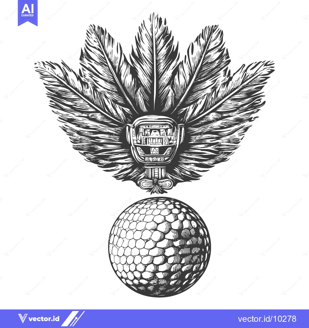 Premium Vector of A Black and White Illustration of a Golf Ball Topped with a Feather He