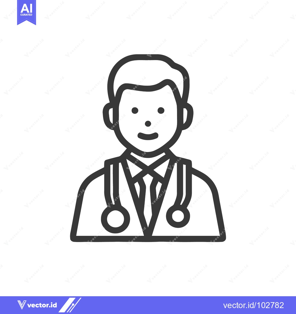 Premium Vector dari Smiling Male Doctor Icon with Stethoscope, Professional Healthcare Lin