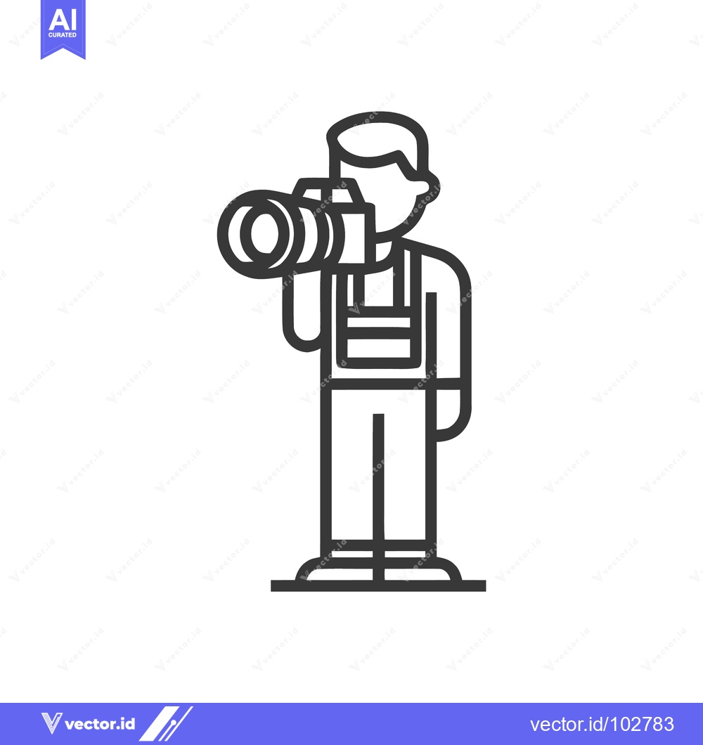Premium Vector dari Clean Line Art Icon of a Photographer with a Large Lens Camera, Ready