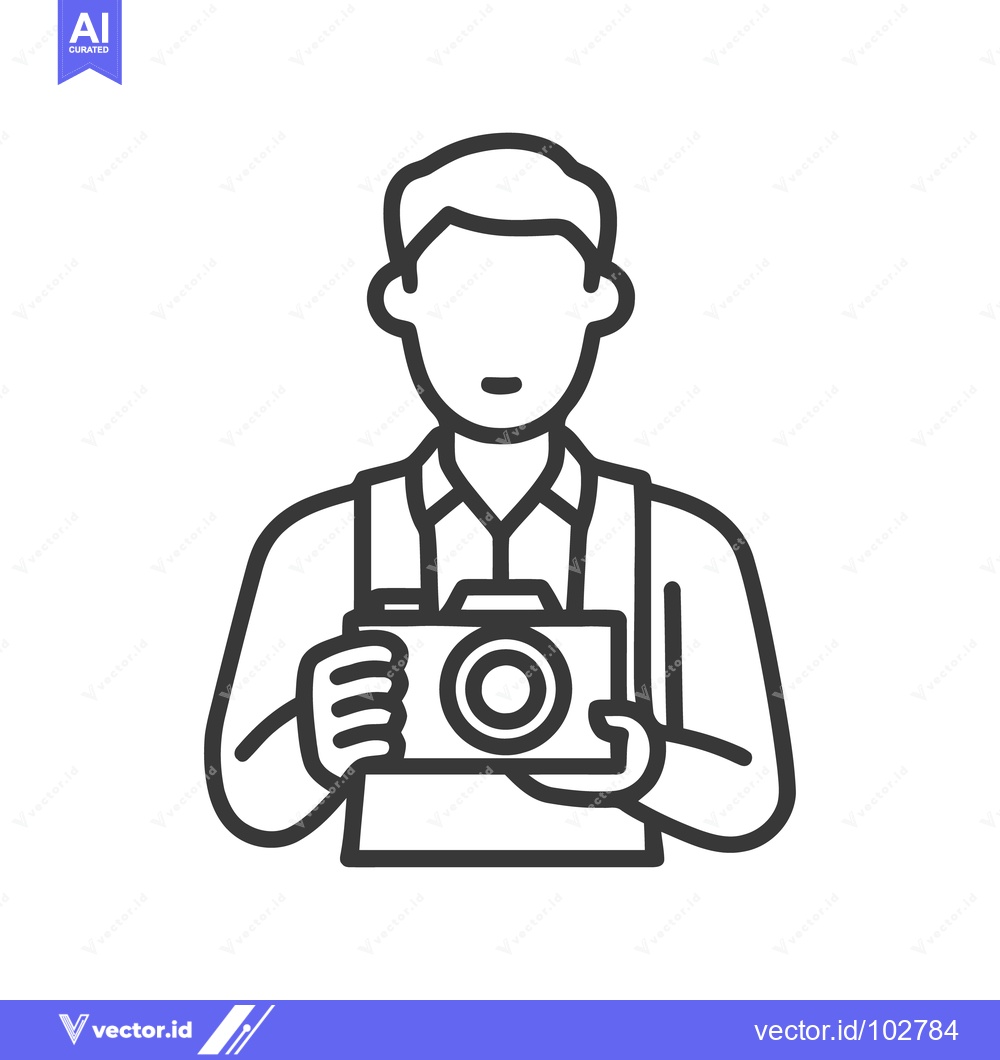 Premium Vector dari Minimalist Line Art Icon of Photographer Holding Camera; Simple Vector