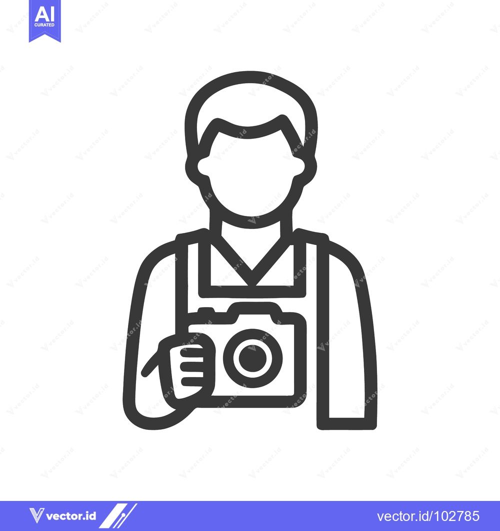 Premium Vector of Modern Minimalist Line Art Icon of a Photographer Holding a Camera, Pe