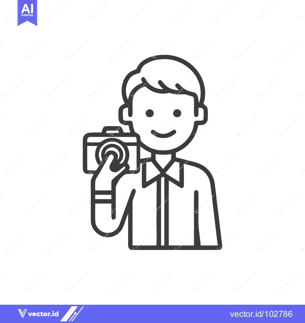 Premium Vector of Smiling Person Holding Camera Line Art Icon, Modern Minimalist Photogr