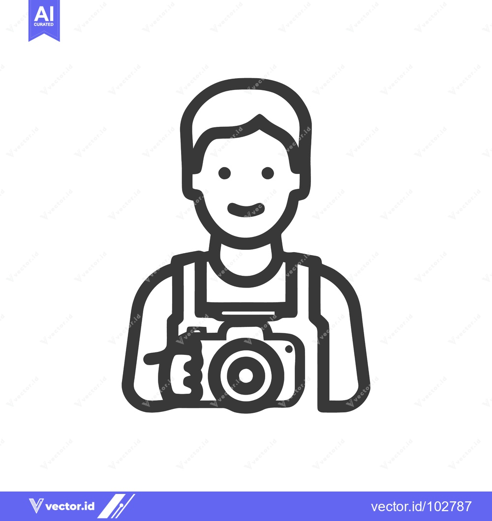 Premium Vector dari Happy Photographer Line Art Icon with Camera, Simple Vector Illustrati