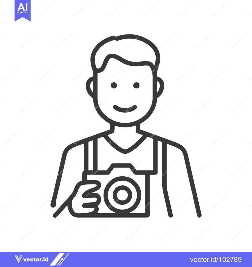 Premium Vector dari Clean Line Art Icon of Smiling Person Holding Camera, Representing Pho