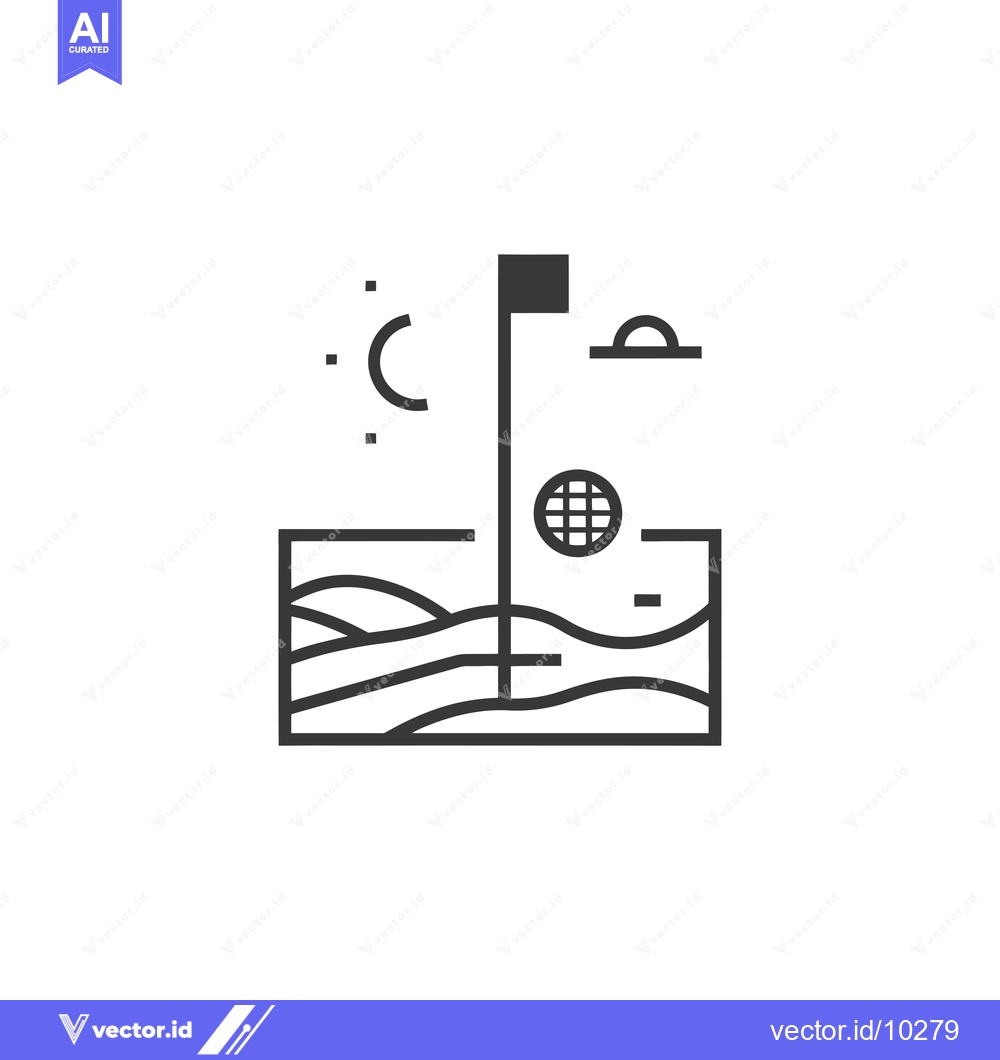 Premium Vector dari A Black and White Illustration of a Golf Course with a Flag, Ball, and