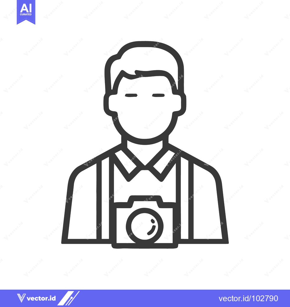 Premium Vector of Professional Photographer Avatar Icon with Camera, Clean Line Art Desi