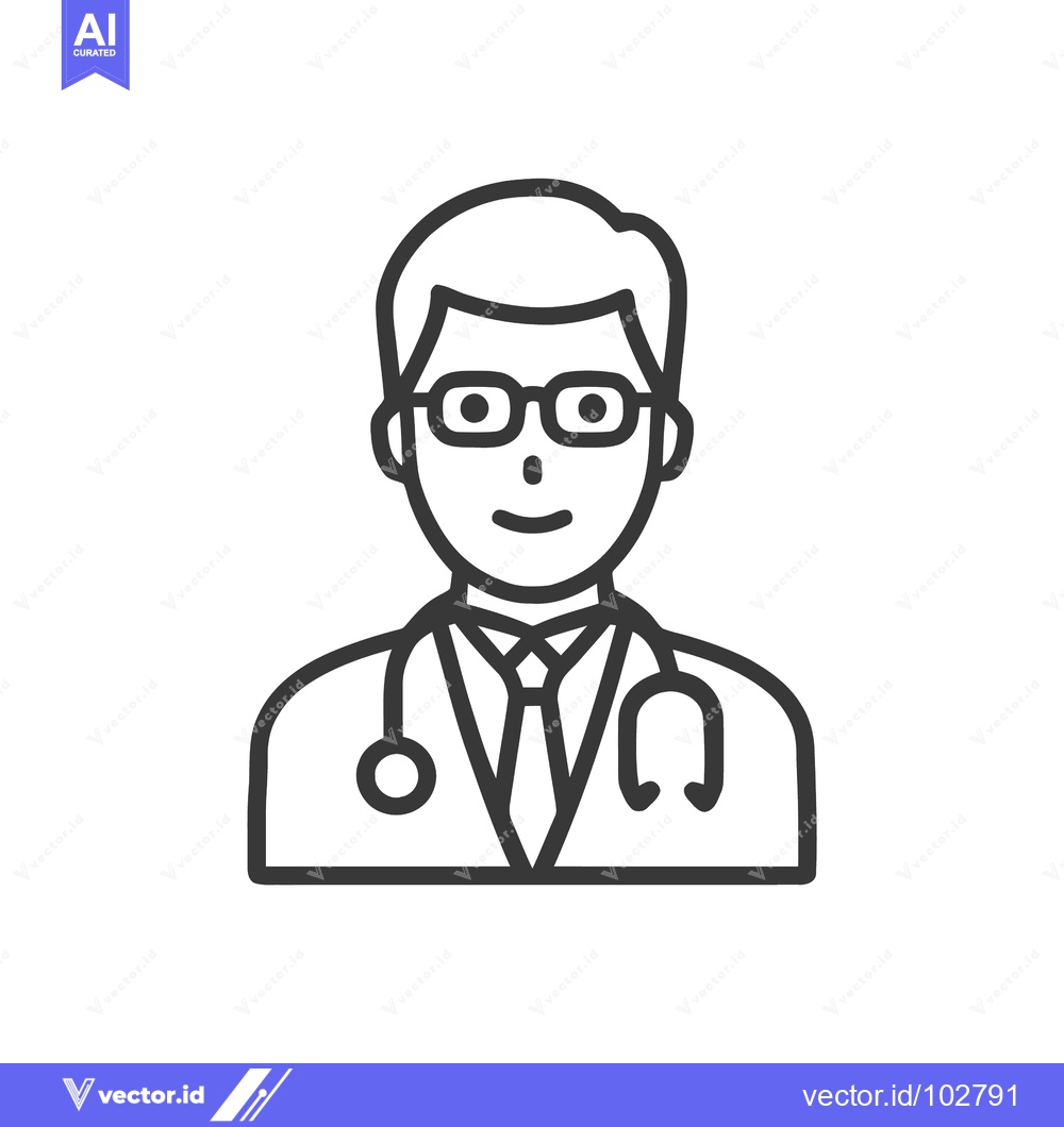 Premium Vector of Minimalist Line Art Icon of Smiling Male Doctor with Stethoscope and G