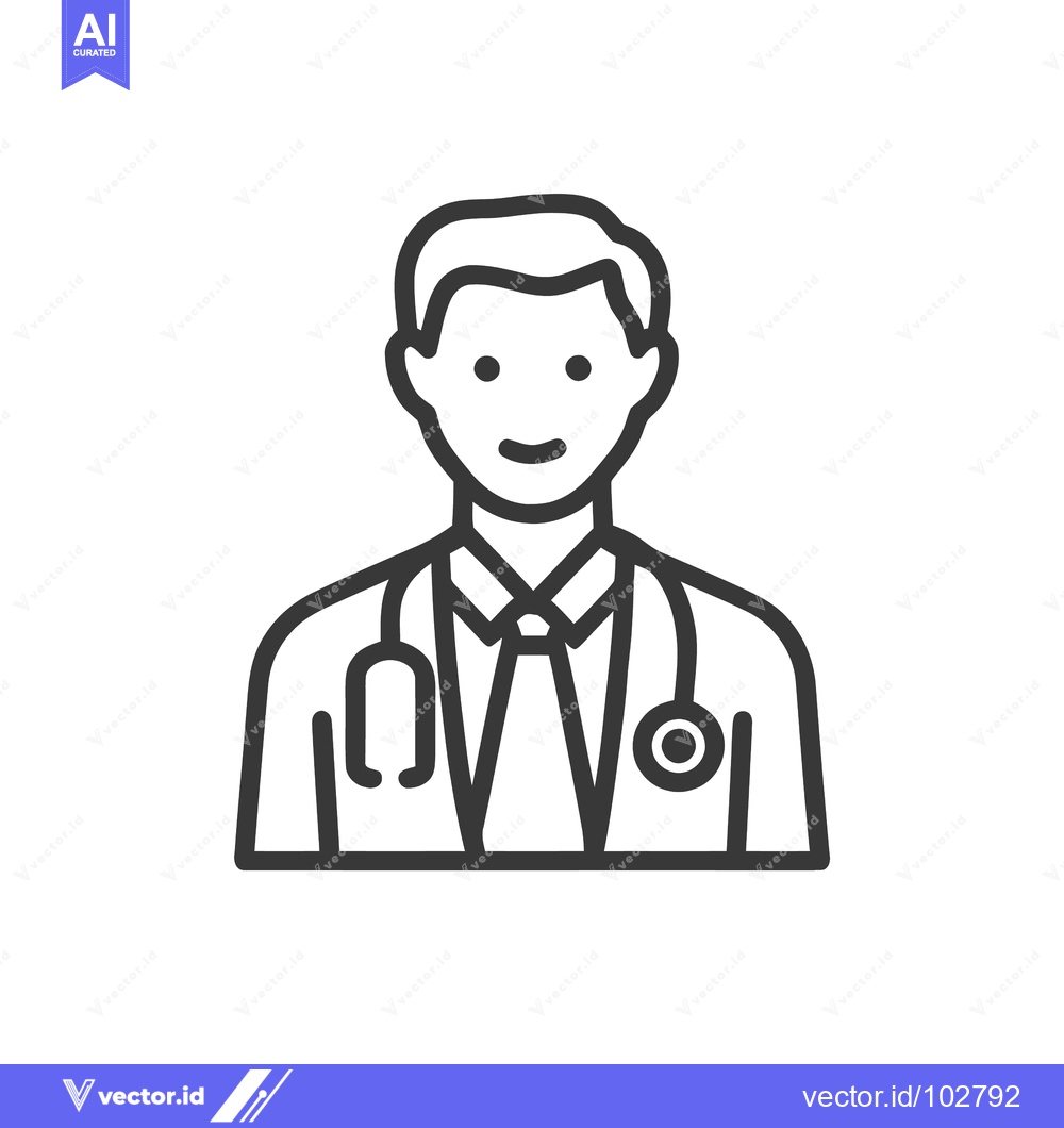 Premium Vector dari Smiling Male Doctor Line Art Icon with Stethoscope, Professional Healt