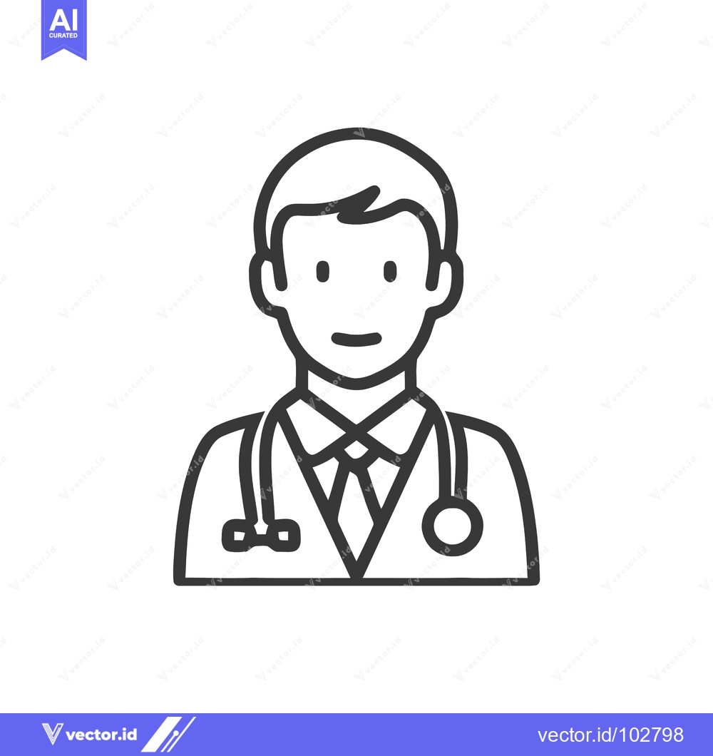 Premium Vector of Clean Line Art Male Doctor Icon with Stethoscope, Healthcare Professio