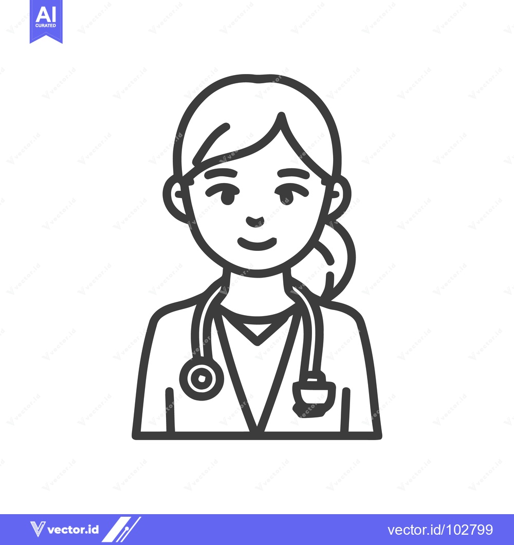 Premium Vector dari Friendly Minimalist Line Art Icon of Smiling Female Doctor with Stetho
