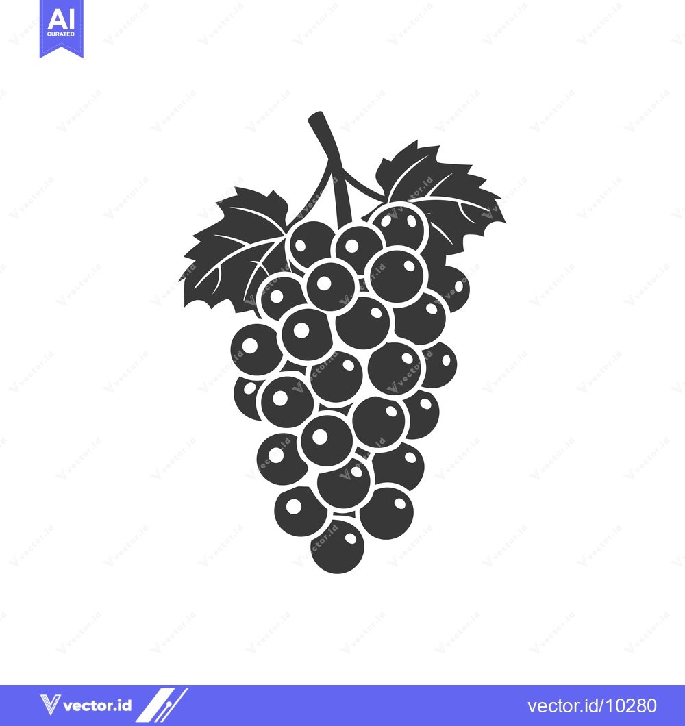 Premium Vector of A Black and White Illustration of a Grape Cluster with Leaves