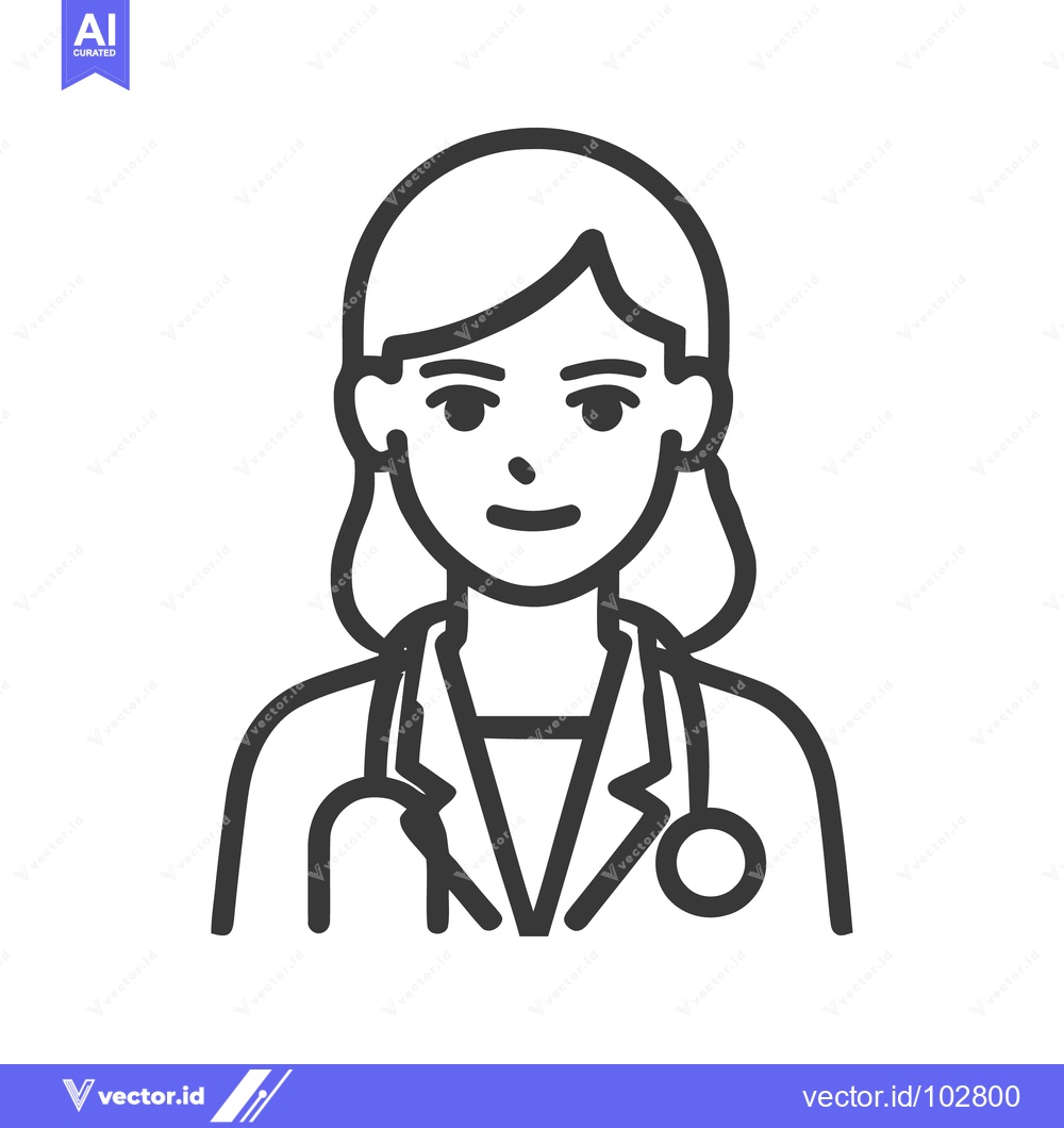Premium Vector of Smiling Female Doctor Line Art Icon with Stethoscope, Healthcare Profe