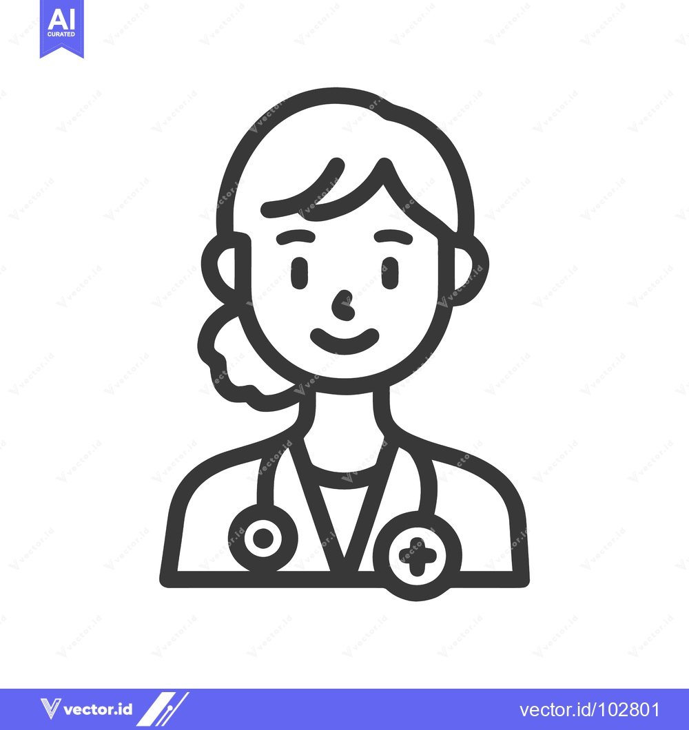 Premium Vector dari Smiling Female Doctor Icon with Stethoscope, Modern Minimalist Line Ar