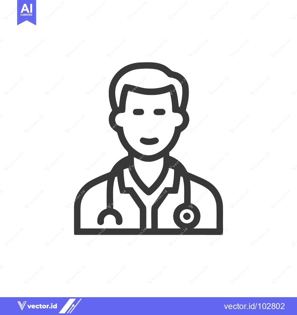 Premium Vector of Clean Line Art Male Doctor Icon with Stethoscope, Friendly Healthcare