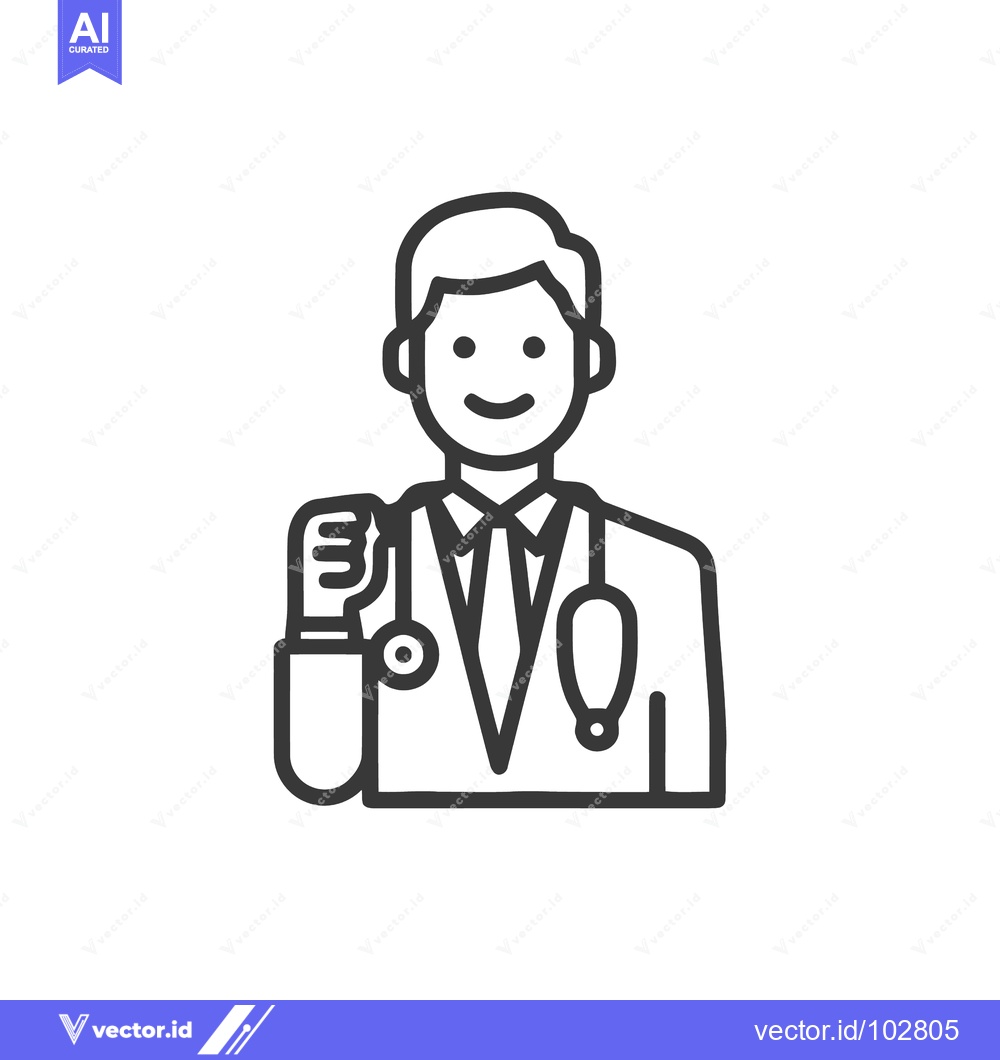 Premium Vector dari Friendly Male Doctor Line Icon with Stethoscope and Confident Gesture,