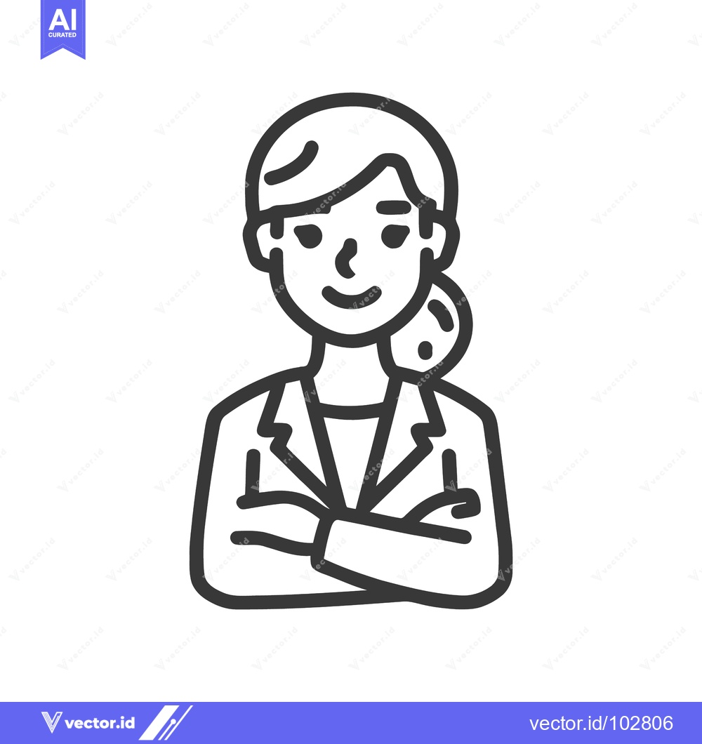 Premium Vector of Minimalist Line Art Icon of Confident Businesswoman with Crossed Arms