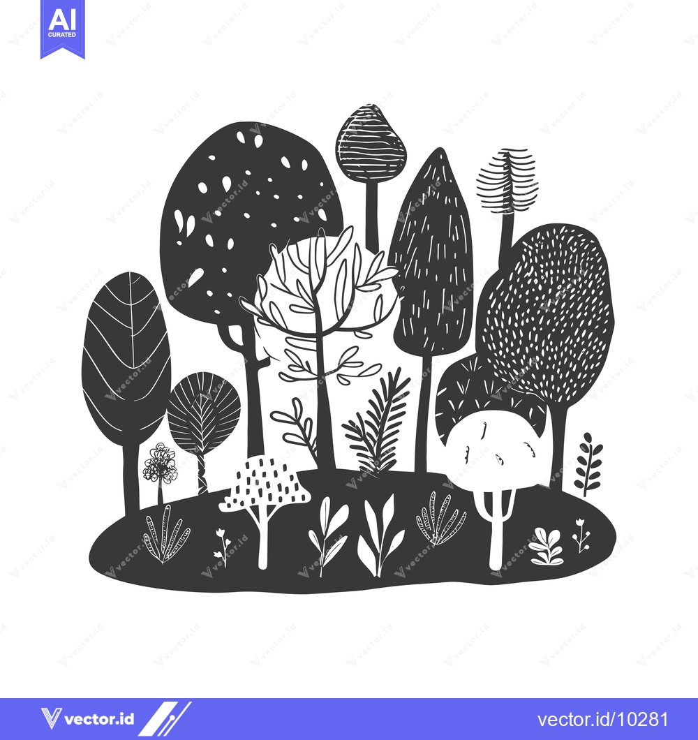 Premium Vector dari A Black and White Illustration of a Grove of Stylized Trees