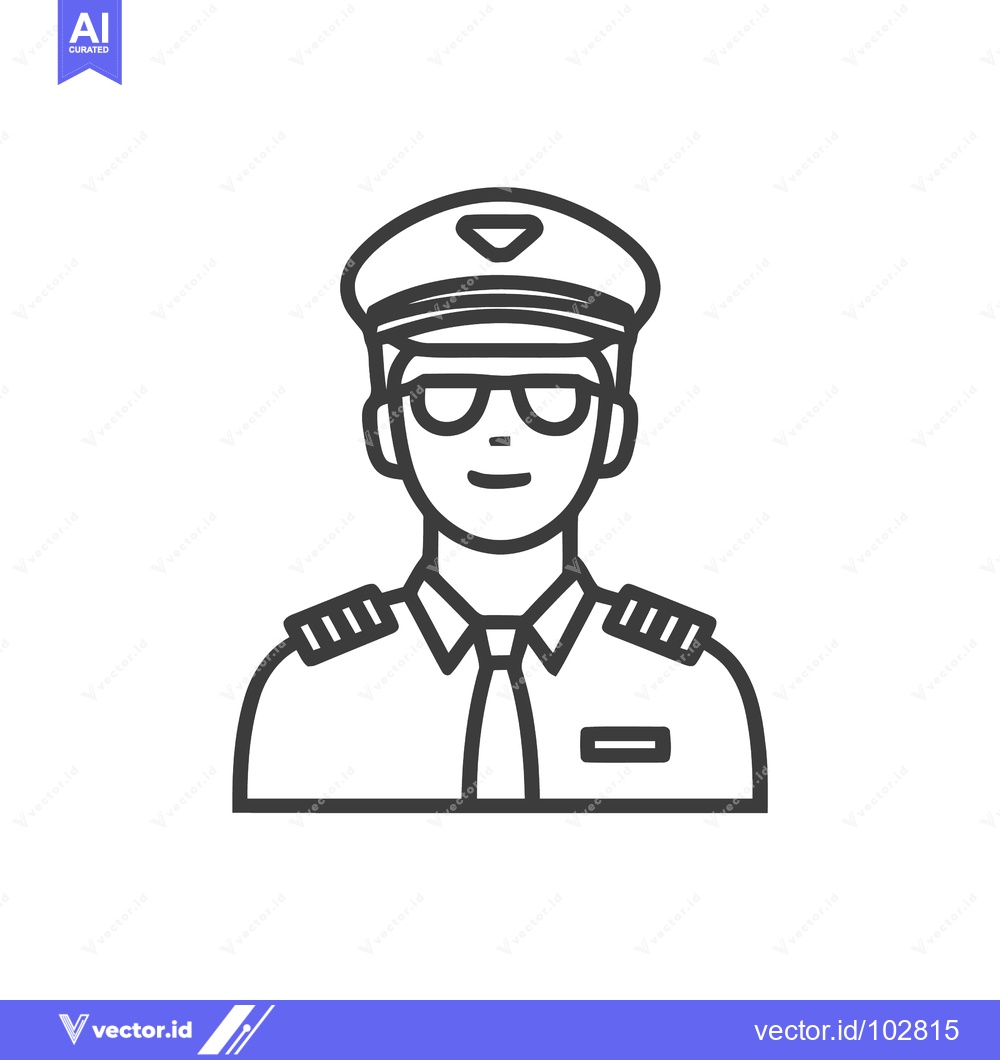 Premium Vector dari Professional Pilot Line Art Icon with Cap, Sunglasses, and Uniform Epa