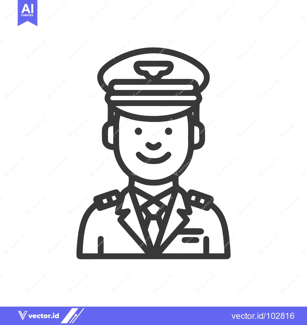 Premium Vector of Smiling Male Pilot Line Art Icon in Uniform, Professional Aviation Sym