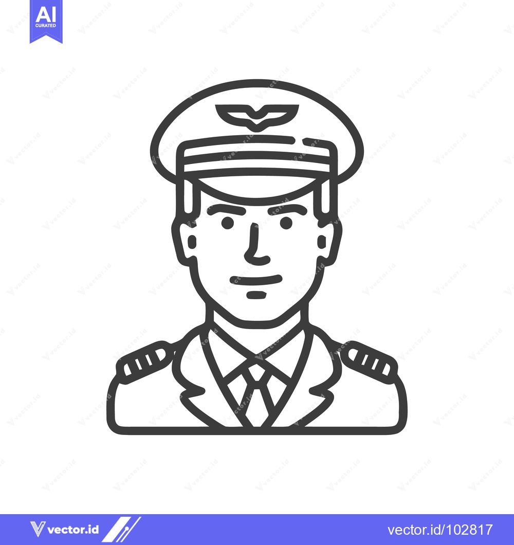 Premium Vector dari Clean Line Art Icon of Male Pilot in Uniform, Featuring Hat with Wings