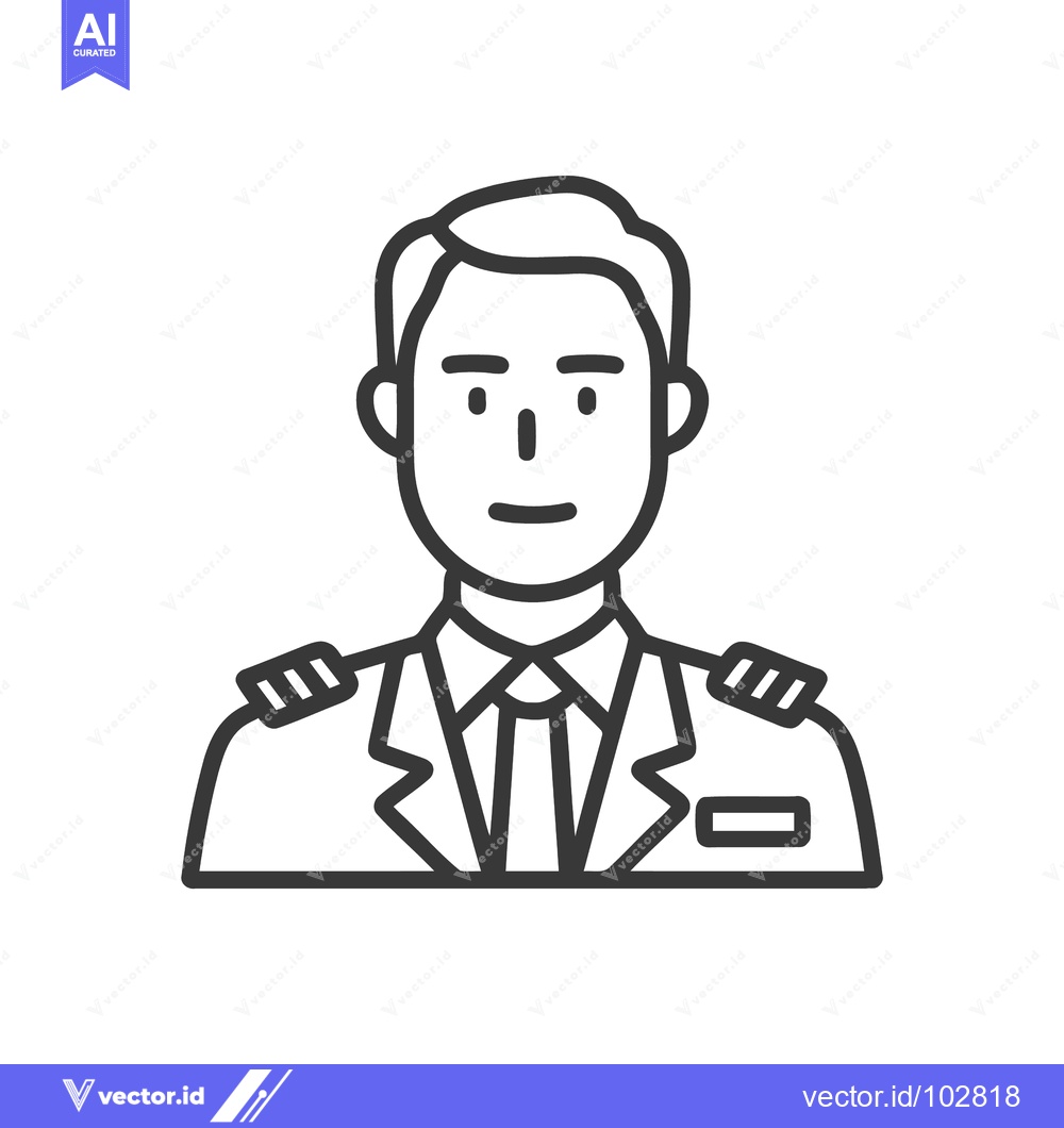 Premium Vector of Clean Line Art Icon of a Male Pilot or Captain in Uniform with Epaulet